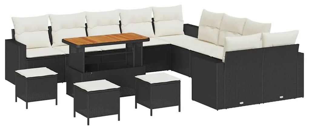 Conjunto de Sofás para Jardim vidaXL com Almofadas Preto Vime PE Acáci