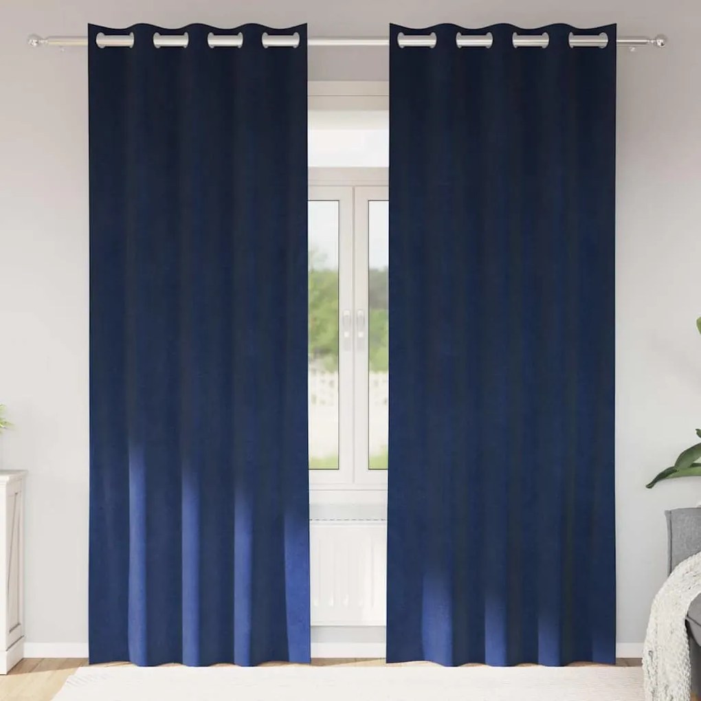 Cortinas Blackout vidaXL com Ilhós 2 pcs Veludo Azul Escuro