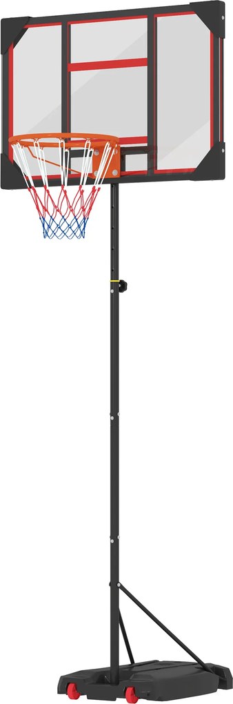 AIYAPLAY Cesto de basquete infantil, cesto de basquete exterior para crianças, ajustável 210-260 cm, com rodas, a partir de 6 anos, Vermelho | Aosom Portugal
