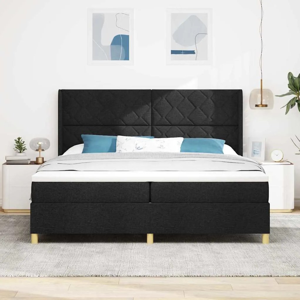 vidaXL Cama Box com colchão com cabeceira Preto 200 x 200 cm tecido