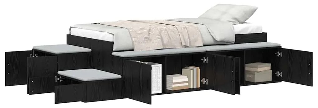 Cama de Armazenamento Preto Carvalho 75x190 cm