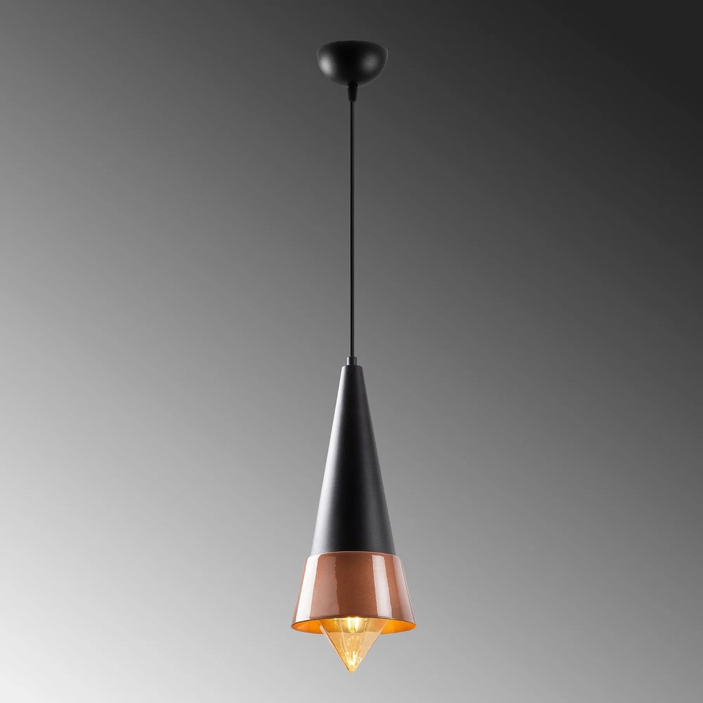 Candeeiro de Teto Dodo – Preto e Cobre – 19 x 19 cm