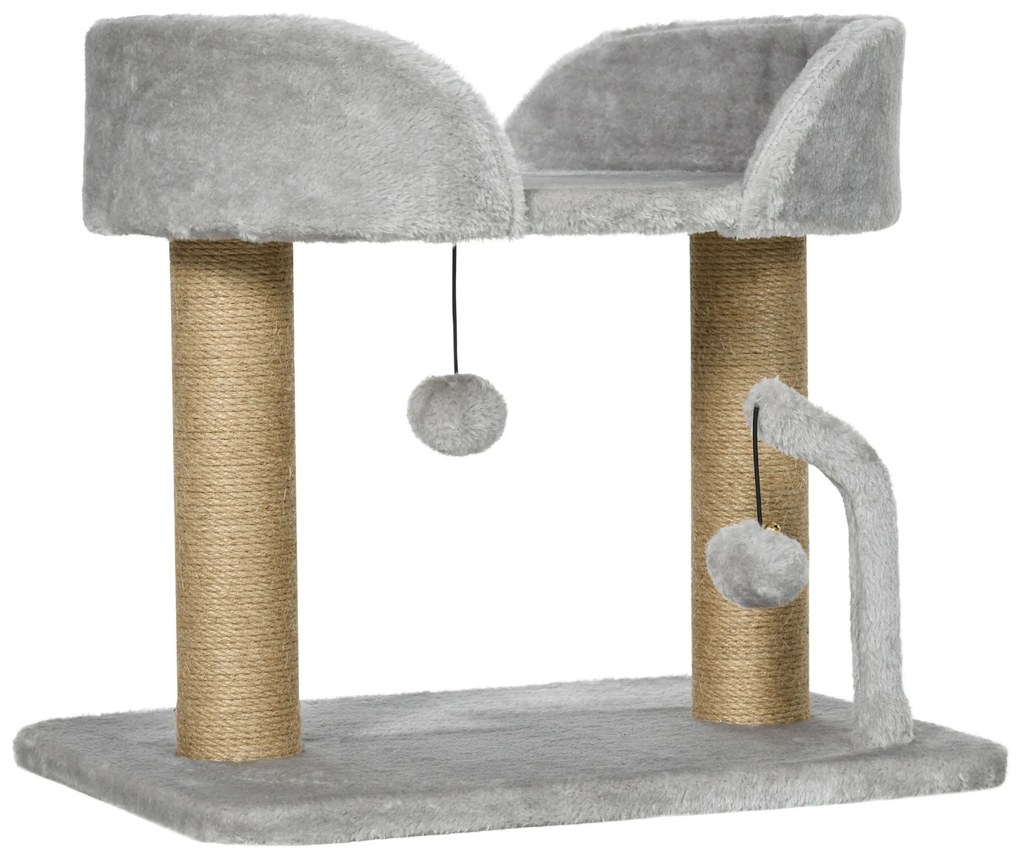 Arranhador para Gatos Pequenos Altura 42 cm Arranhador para Gatos com Cama Bolas Supensas e Postes de Juta 48x38x42 cm Cinza