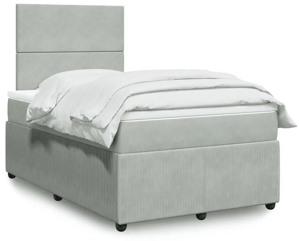 Cama boxspring c/ colchão 120x200 cm veludo cinzento-claro