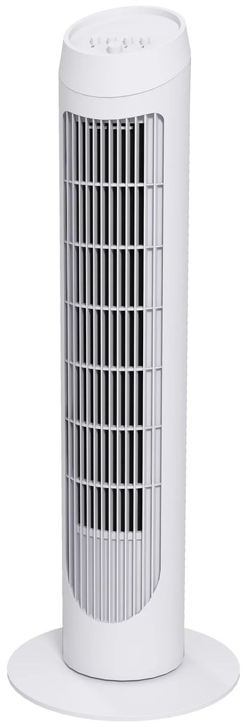 HOMCOM Ventoinha de Coluna 45W Ventoinha de Coluna Silenciosa com 3 Velocidades e Oscilação 70° para Sala Quarto Ø27x75 cm Branco