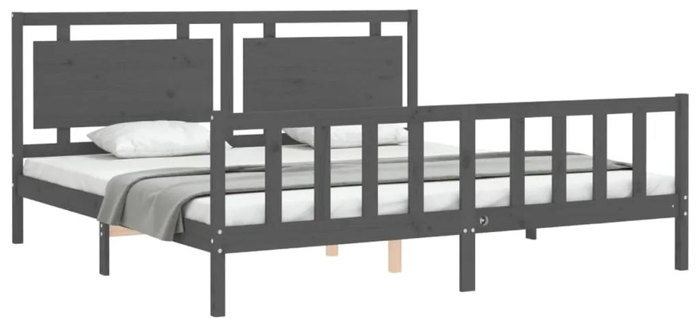 Estrutura de cama com cabeceira 200x200 cm madeira maciça cinza
