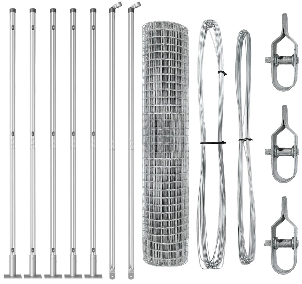 Cerca Euro com 7 Postes Flangados 1.5x10 m Aço Galvanizado