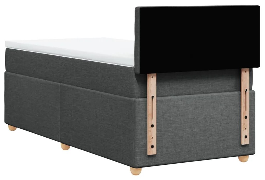 Cama box spring com colchão solteiro tecido cinzento-escuro