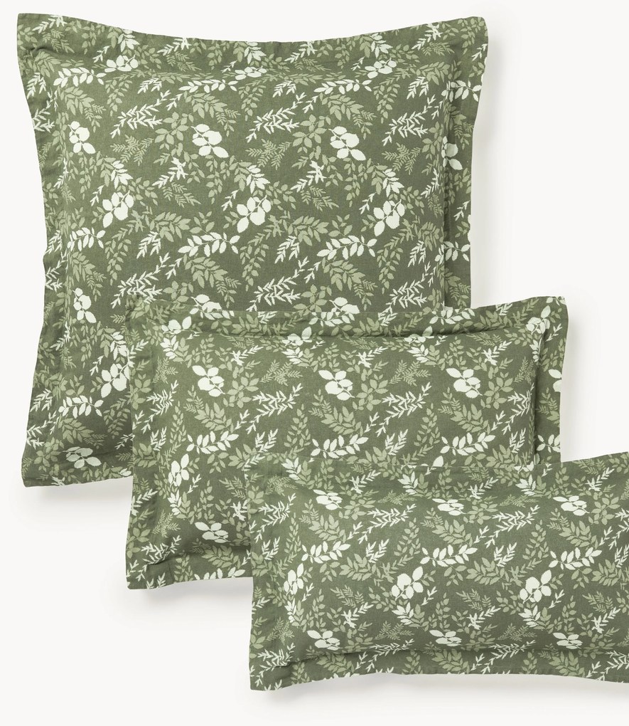 Fronha de almofada com rebordo em mistura de linho e algodão com padrão de folhas Pola