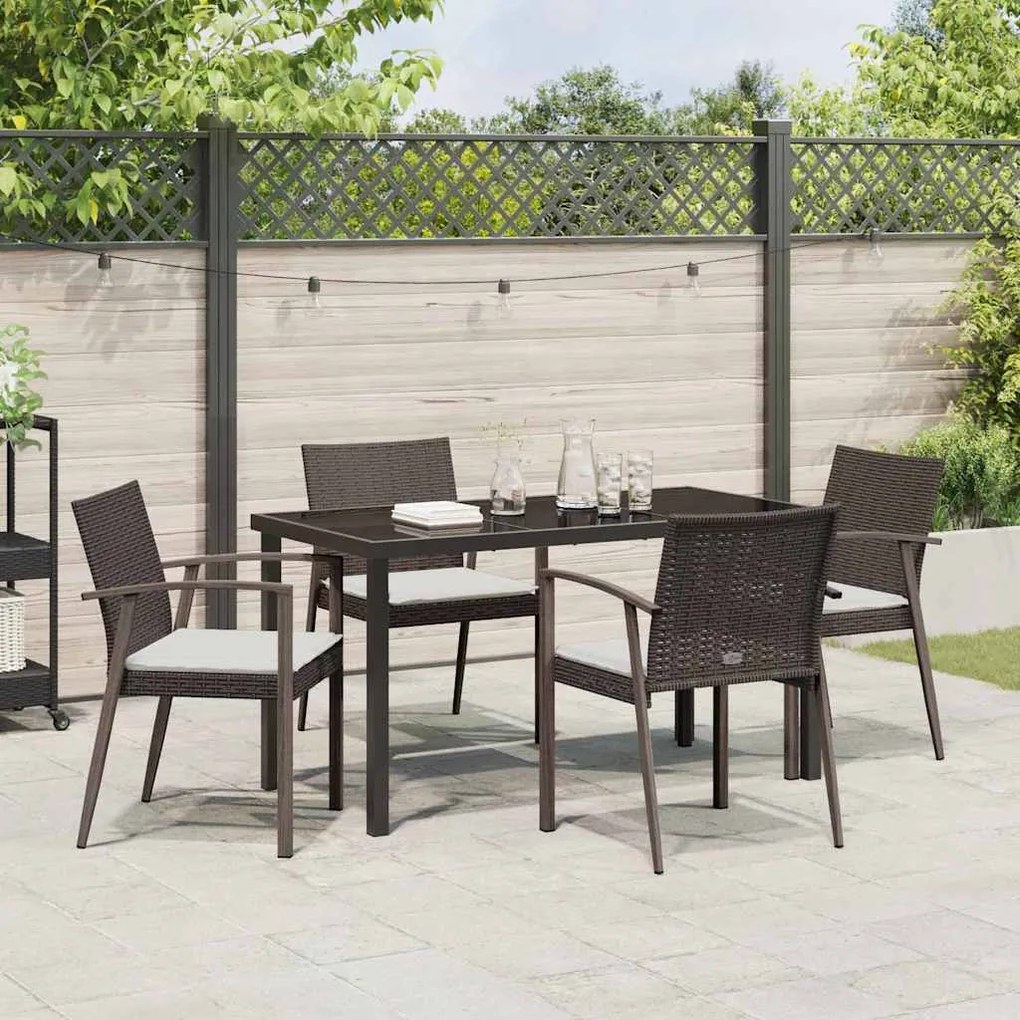 Conjunto de Jantar de Jardim de 5 Peças com Almofadas em Rattan Sintét