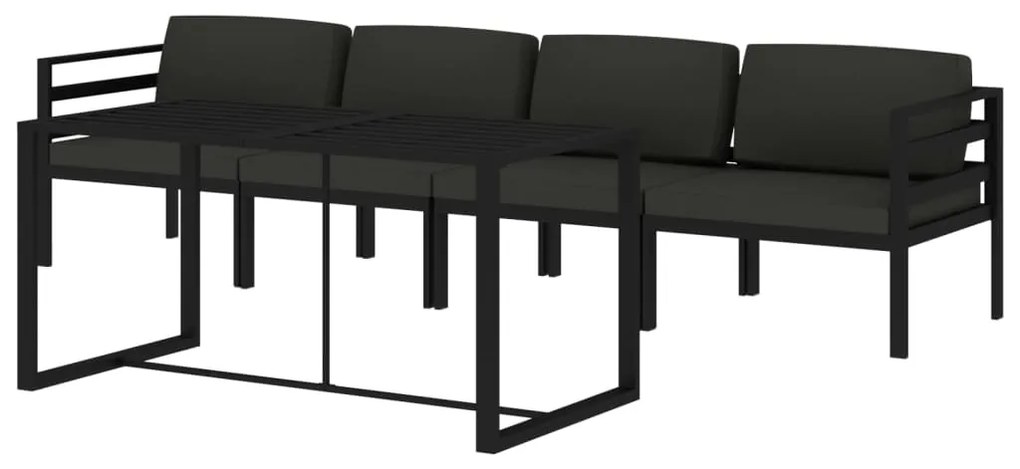 5 pcs conjunto lounge jardim com almofadões alumínio antracite