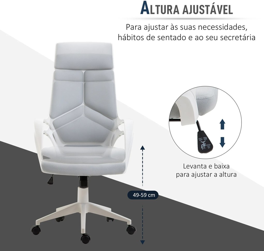 Cadeira de Escritório Giratória de Malha com Função de Inclinação Altura Ajustável e Encosto Alto 63x63x117-127 cm Cinza