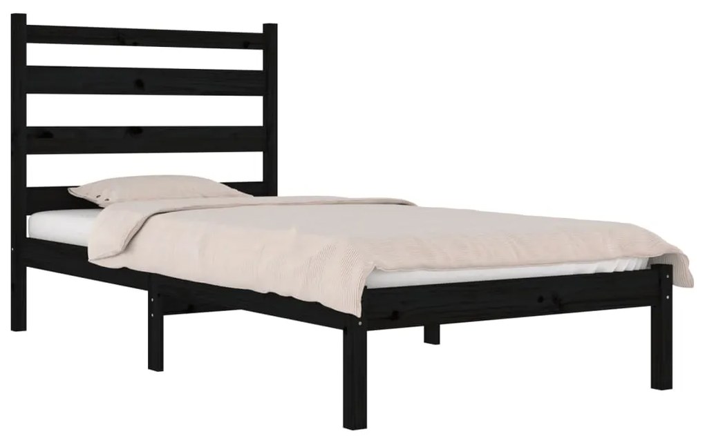 Estrutura de cama 100x200 cm pinho maciço preto