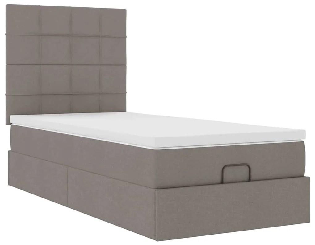 Cama otomana com colchão 100x200 cm tecido cinza