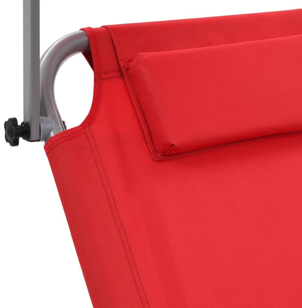 Espreguiçadeira dobrável com toldo e rodas aço vermelho