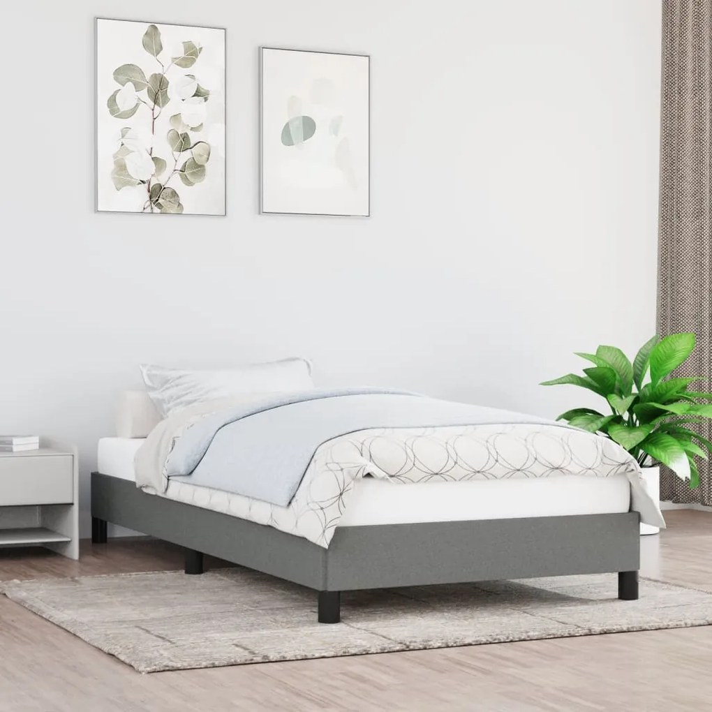 Estrutura de cama sem colchão 90x200 cm tecido cinzento-escuro