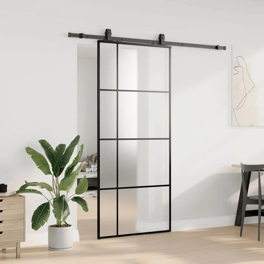 Porta deslizante c/ conj. ferragens 90x205cm vidro ESG preto