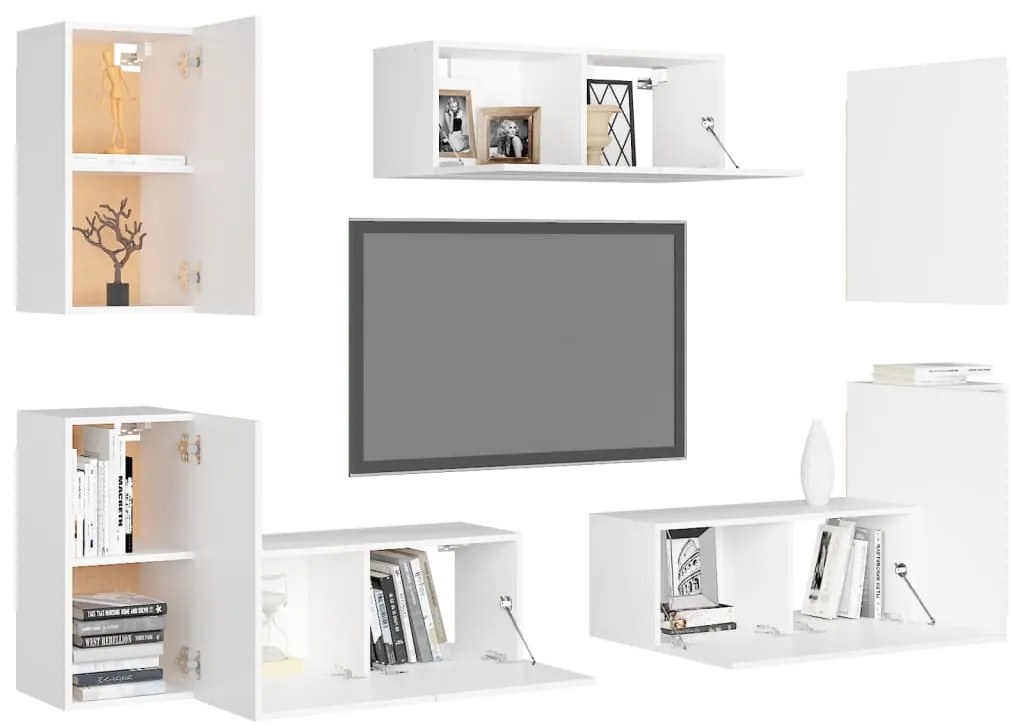7 pcs conjunto de móveis de TV derivados de madeira branco