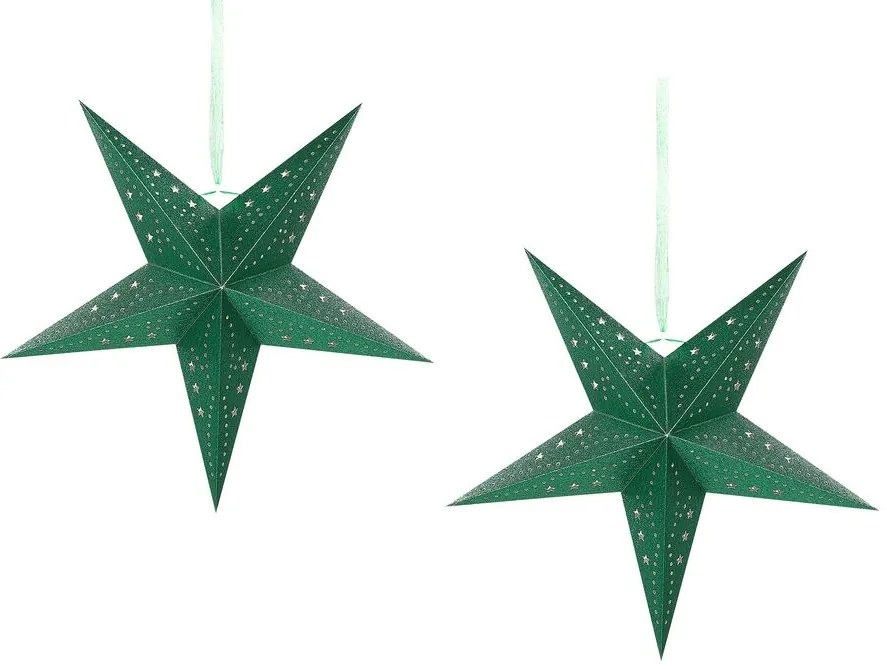 Conjunto de 2 estrelas de papel com LED em verde brilhante 45 cm MOTTI Beliani