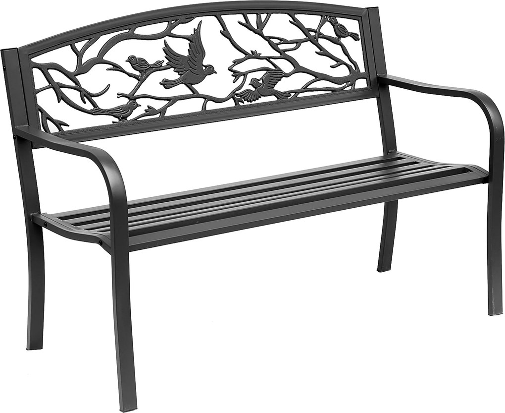 Outsunny Banco de Jardim 3 Lugares banco exterior jardim Estilo Rural Chique para varanda terraço pátio 127 x 60 x 85 cm metal epóxi anticorrosão Preto | Aosom Portugal