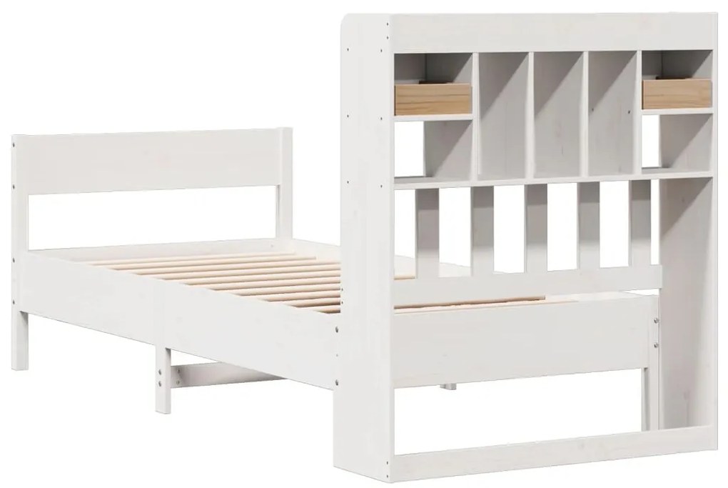 Cama com estante sem colchão 90x190 cm pinho maciço branco