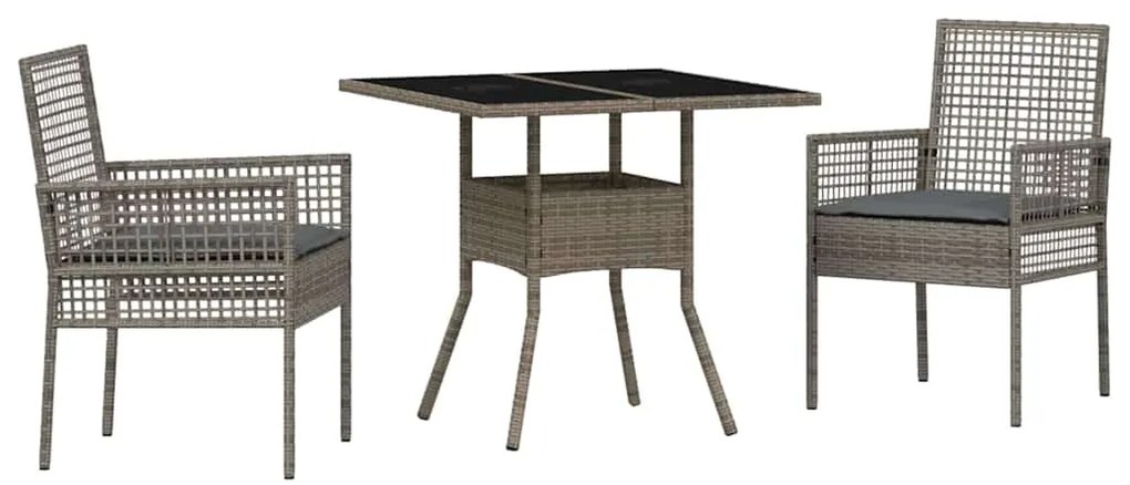 Conjunto de Jantar de Jardim 3 Peças Cinza em Rattan Poliéster