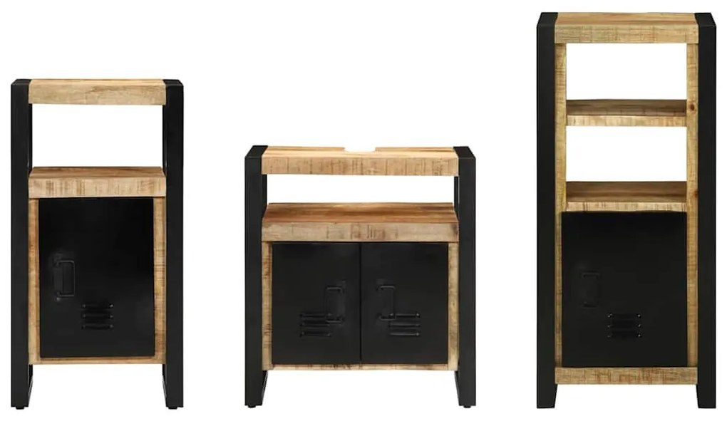 Conjunto de Móveis para Banheiro 3 pcs Madeira de manga maciça