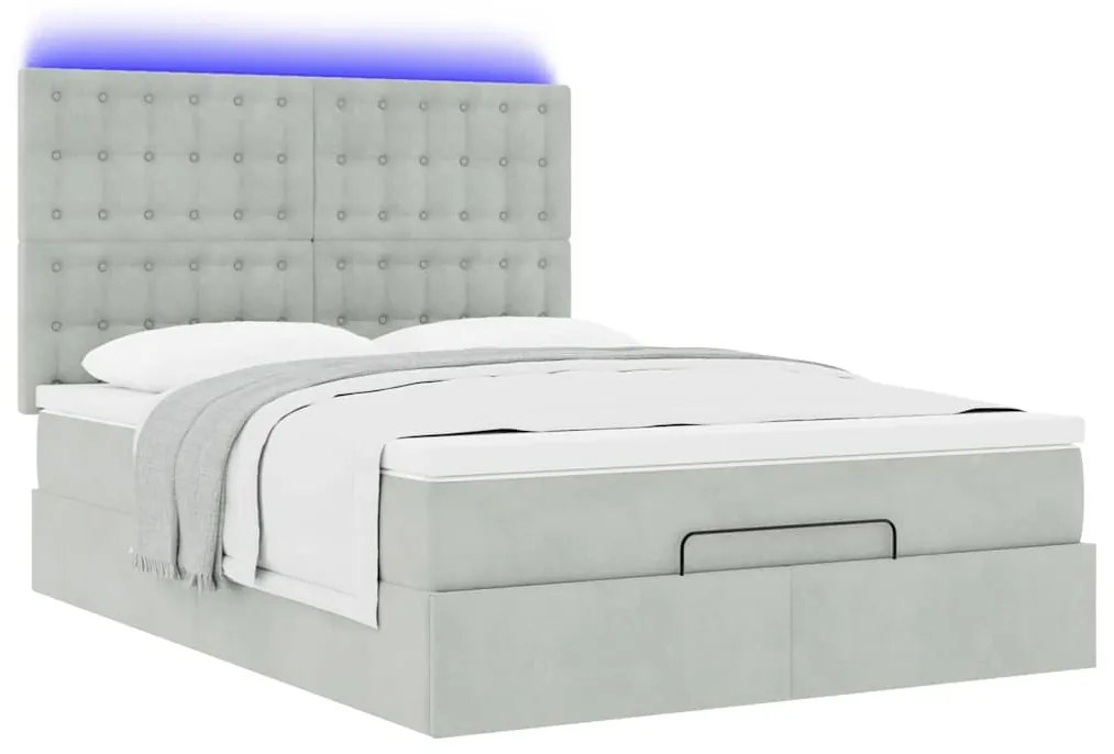Estrutura de cama otomana com colchões 140x190cm cinzento claro