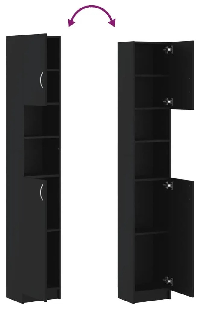 Armário de casa de banho 32x25,5x190 cm derivados madeira preto