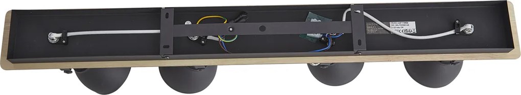 Foco de teto preto com madeira 4 luzes giratório e inclinável - Jakub