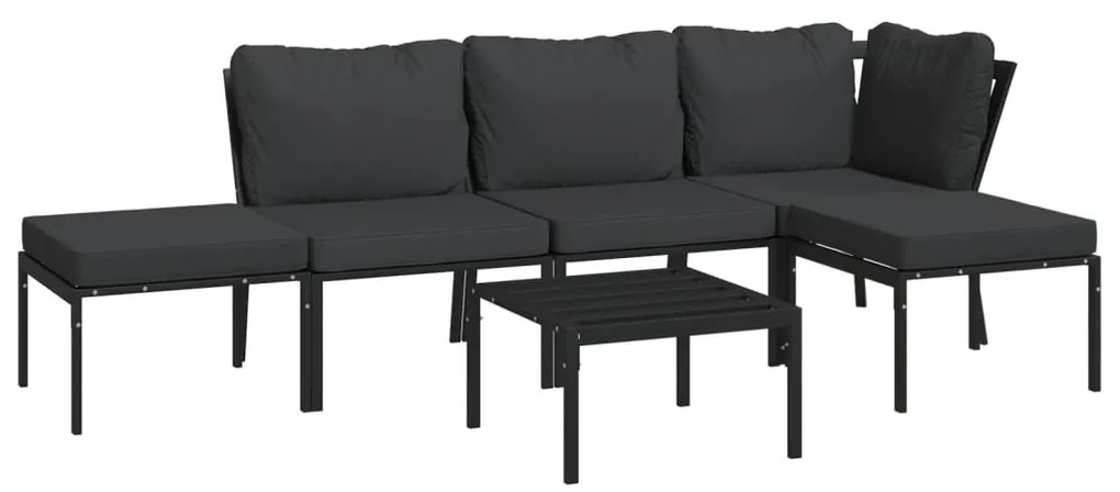 6 pcs conjunto lounge de jardim aço c/ almofadões cinzentos