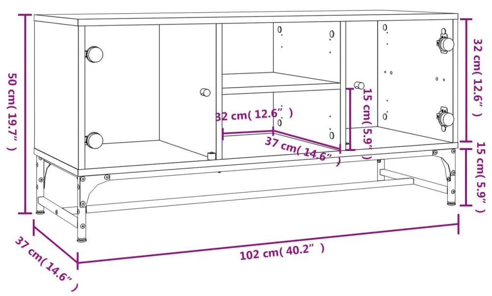 Móvel de TV Yola - Com Portas de Vidro - Cor Cinzento Cimento - 102x37