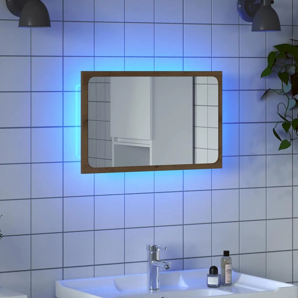 Espelho casa de banho c/ luz LED 60x8,5x38cm carvalho artisiano