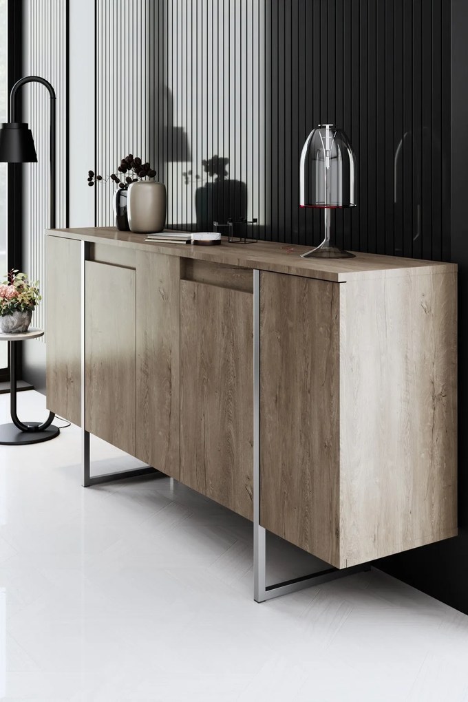 Conjunto de Mobiliário de Sala de Estar Luxe – Nogueira e Prateado – M