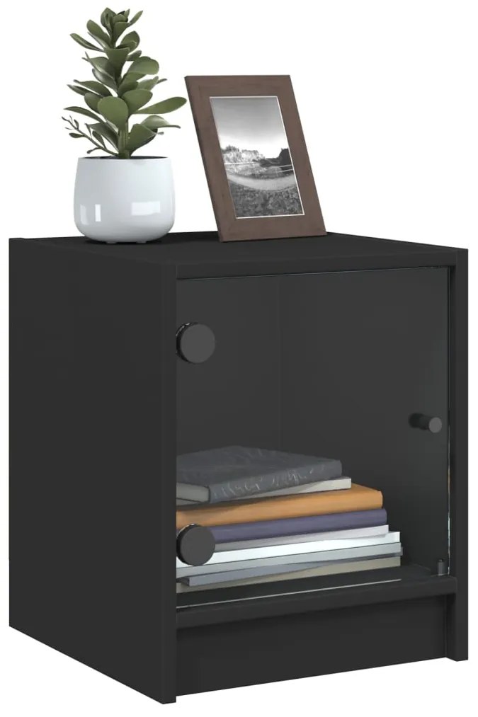 Mesas de cabeceira c/ portas de vidro 2 pcs 35x37x42 cm preto