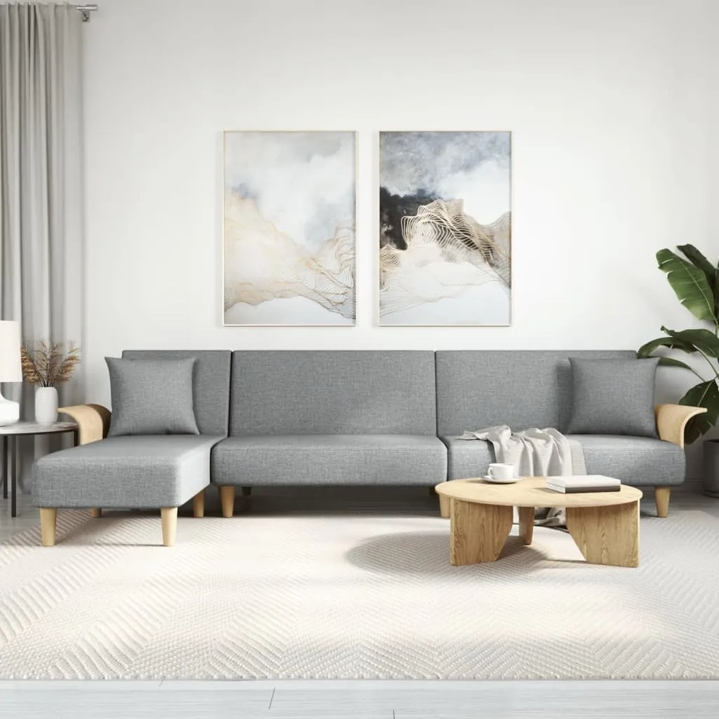 vidaXL Sofá-cama em forma de L 279x140x70 cm tecido cinzento-claro