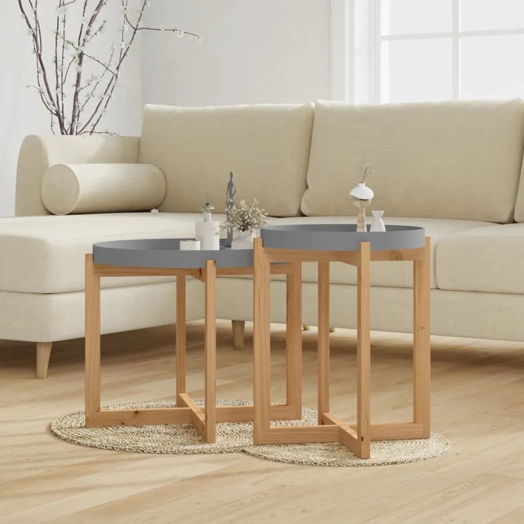 vidaXL Mesas de centro 2 pcs pinho maciço e derivados de madeira cinza