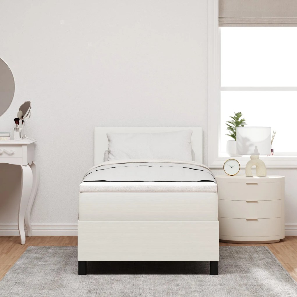 Cama Box Spring com Colchão Creme 90x200 cm Tecido de Veludo
