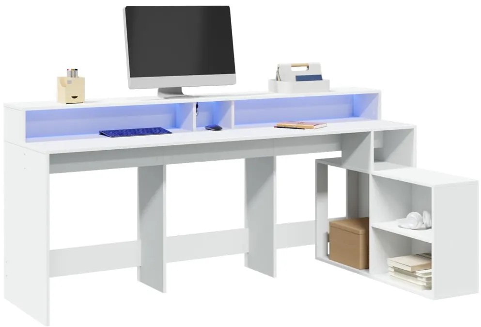 Secretária c/ luzes LED 200x104x91 cm derivados madeira branco