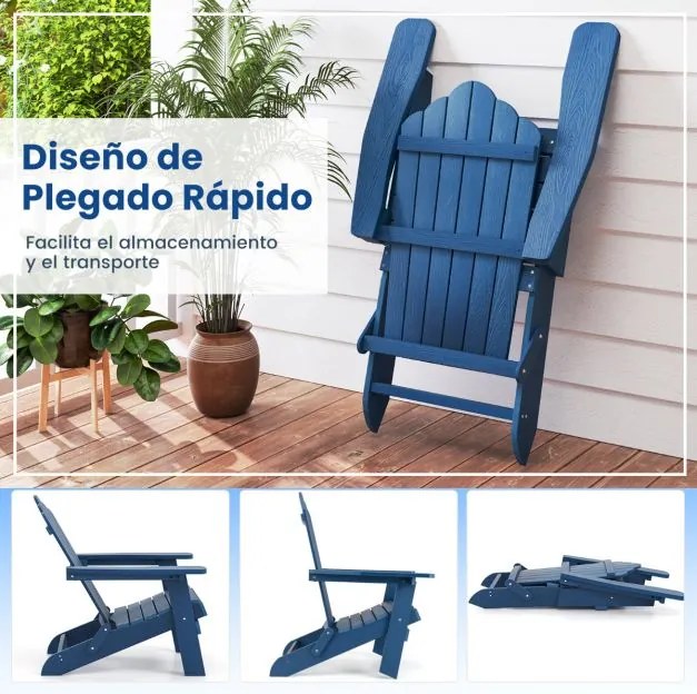 Cadeira Adirondack Jardim HIPS com braços largos e encosto inclinado para relvados exteriores jardim Azul