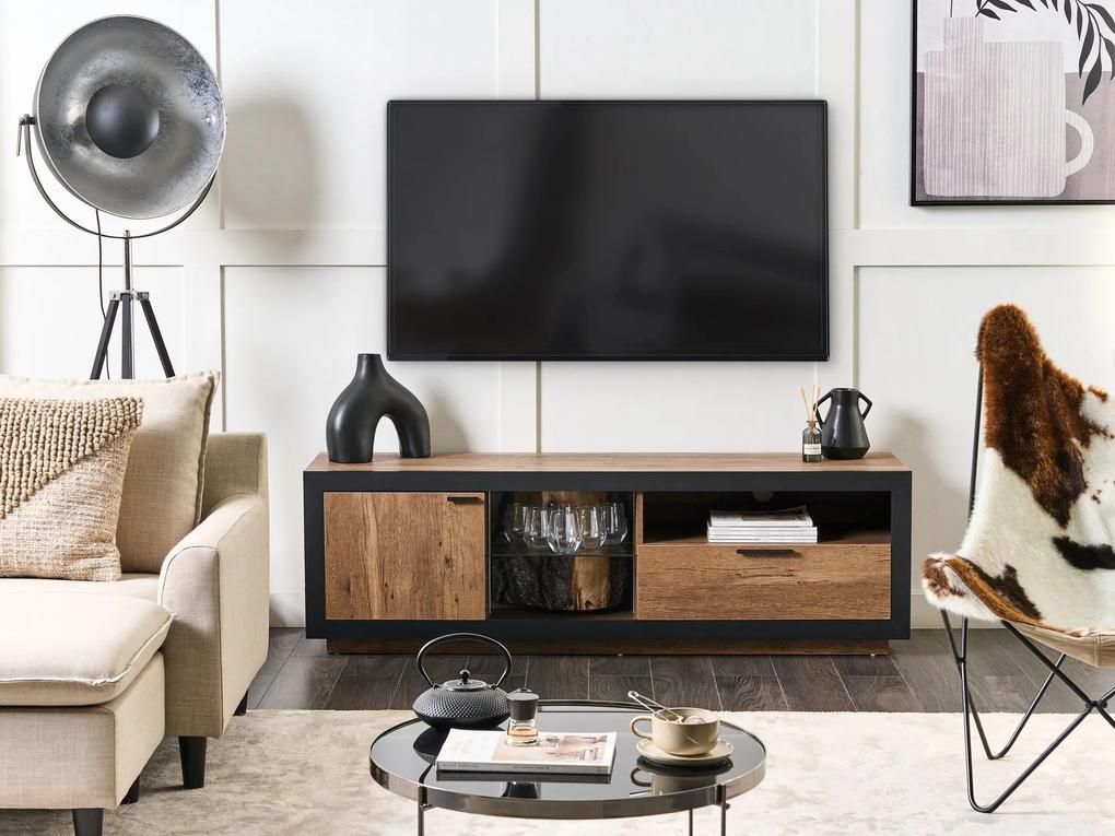 Móvel de TV com 1 gaveta e 1 porta em madeira clara e preto MARANA Beliani