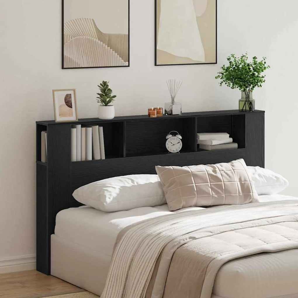 Cabeceira de Cômoda vidaXL em Carvalho Preto - 180x18.5x102.5 cm