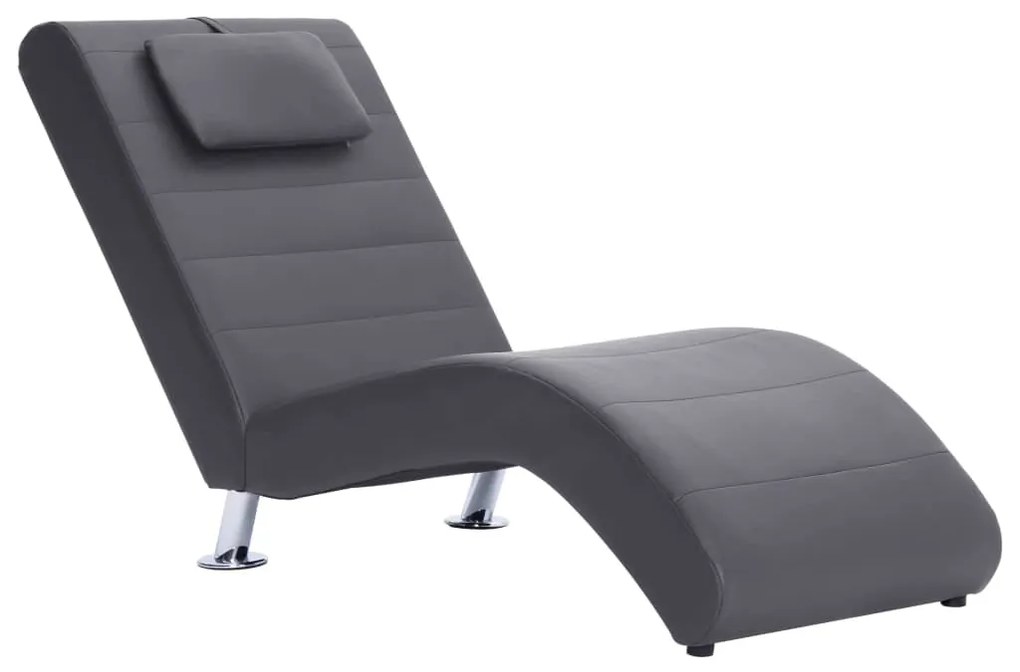 Chaise longue com almofada couro artificial cinzento