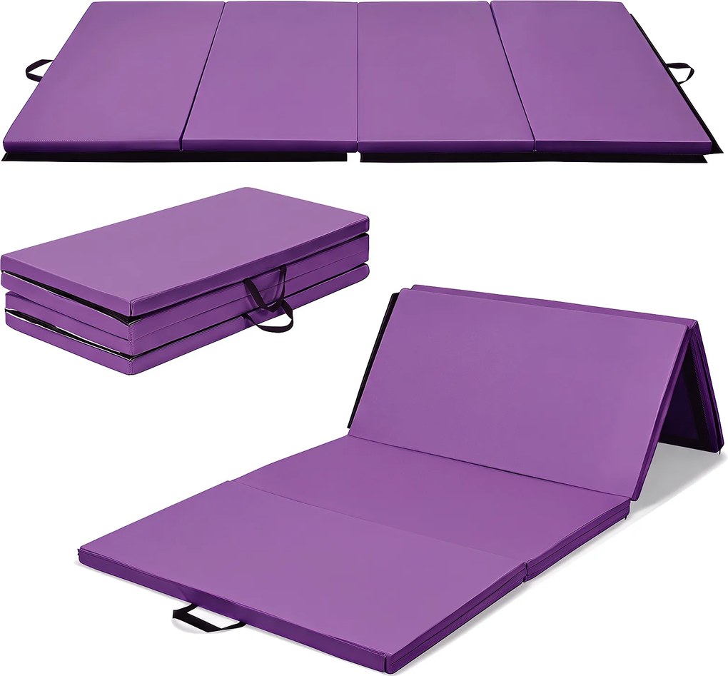 Colchão de Ginástica Dobrável, 240 x 120 x 5 cm, Superfície Antiderrapante, Roxo