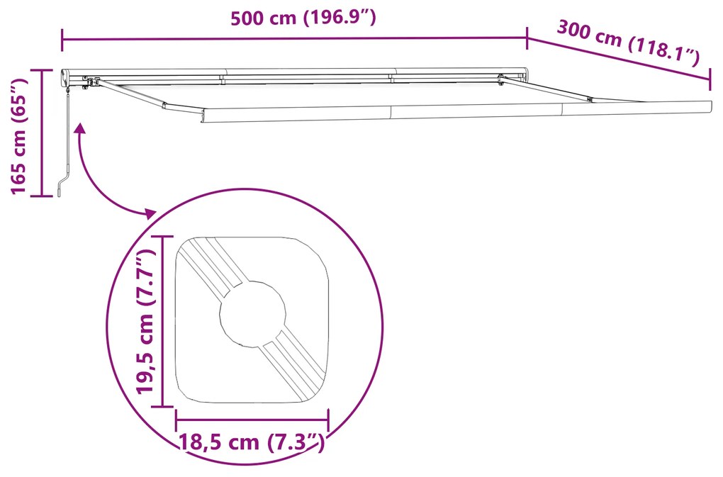 Toldo Retrátil Manual vidaXL Branco 500x300 cm, Tecido de Substituição
