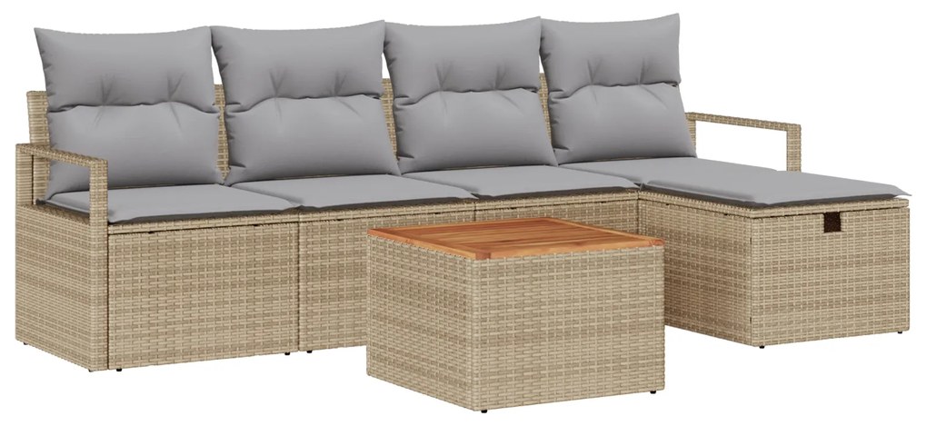 Conjunto de Sofá de Jardim vidaXL de 6 Peças com Almofadas Bege Rattan