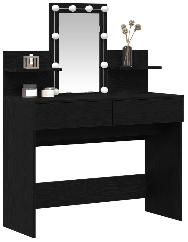 Mesa de Maquiagem vidaXL com LED Carvalho Preto 100x40x130 cm