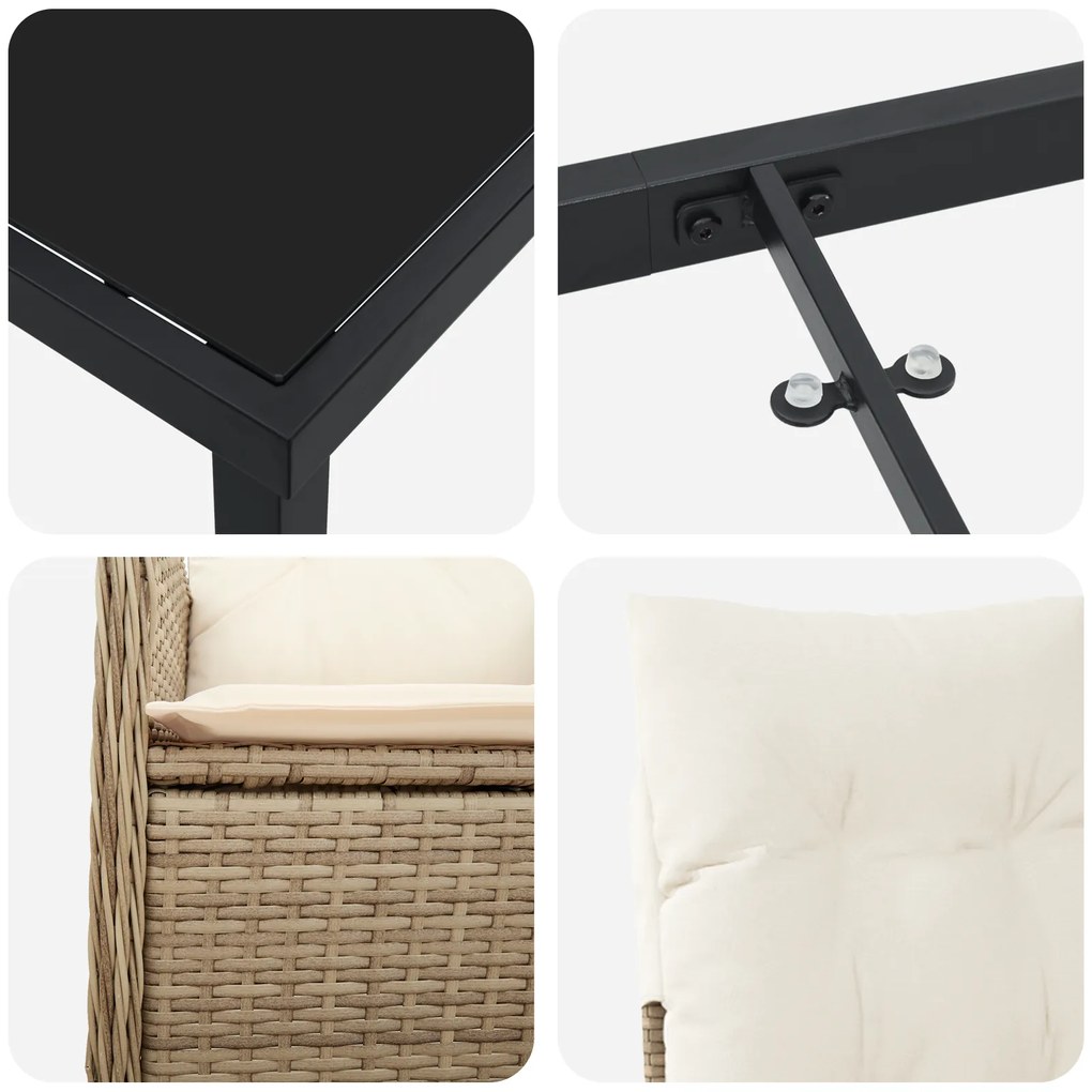 Conjunto de Jantar de Jardim 7 Peças com Almofadas Bege Rattan Sintéti