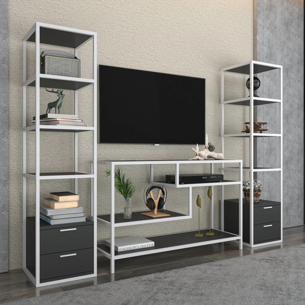 Unidade TV Robbins – Branco e Antracite – 198 cm x 39 cm x 160 cm
