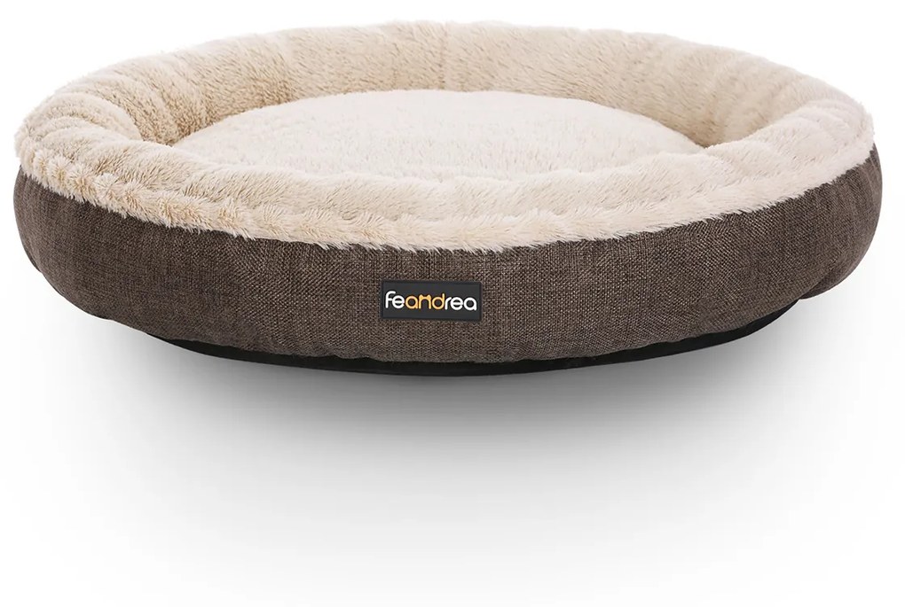 Cama redonda estilo donuts para animais de estimação | FEANDREA | 65 x 65 x 12 cm | castanho|bege | PGW65C.